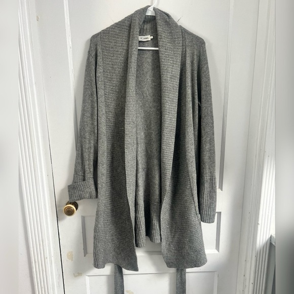 R I Label Cashmere Wool Ribbed Open Front Longline Duster Cardigan Size L $378 - Picture 3 of 4